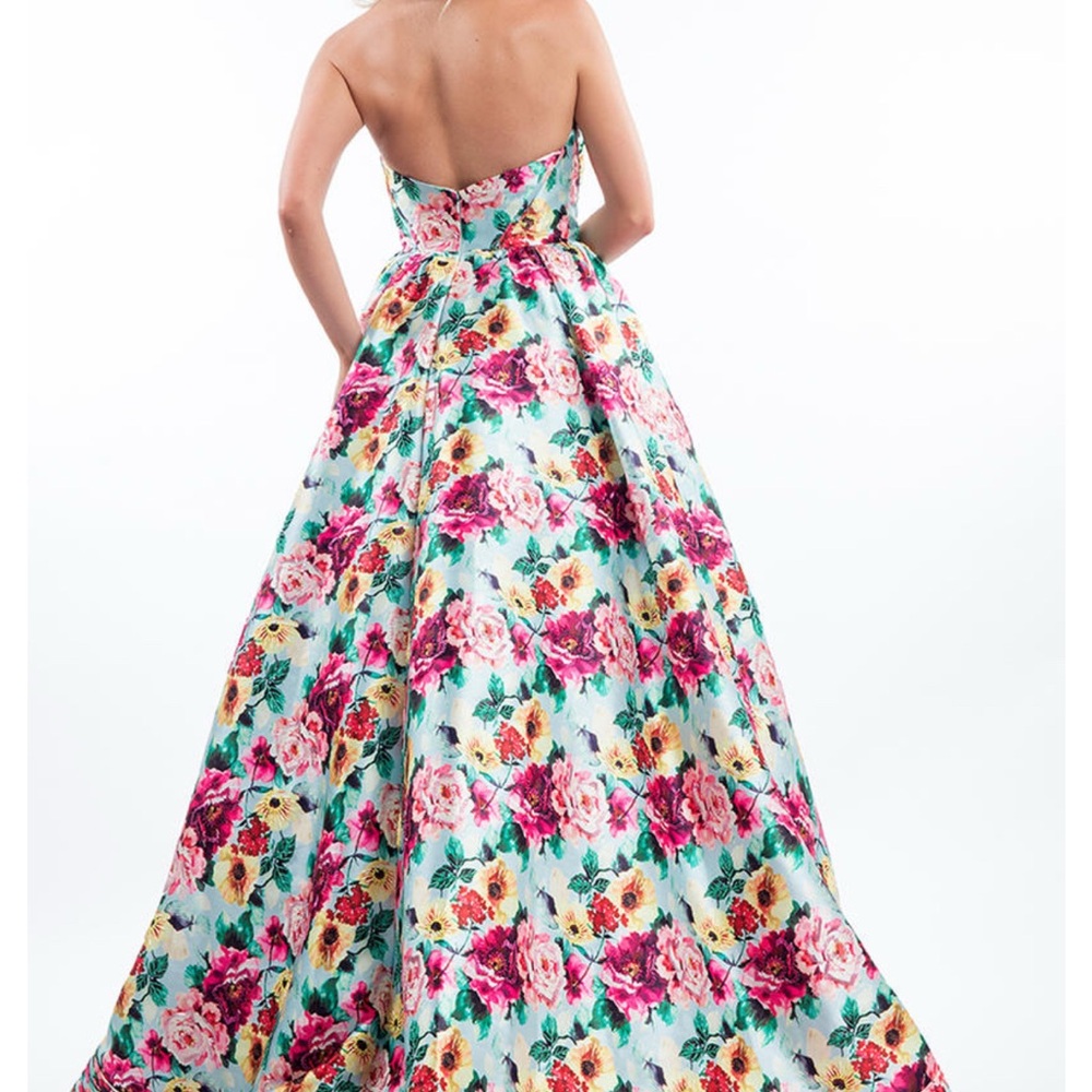Rachel Allan Multicolor Floral Strapless Dress - Picture 2 of 12